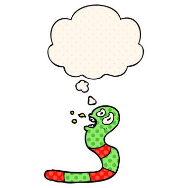 çizgi film korkmuş solucan ve çizgi roman tarzında kabarcık düşünce