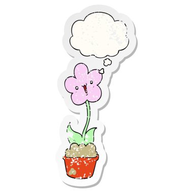sevimli karikatür çiçek ve sıkıntılı yıpranmış stic olarak kabarcık düşünce