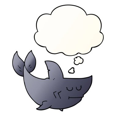 karikatür köpekbalığı ve pürüzsüz degrade tarzında kabarcık düşünce