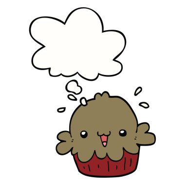 sevimli karikatür pasta ve düşünce balonu