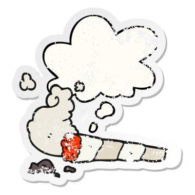 karikatür sigara ve sıkıntılı yıpranmış sticke olarak kabarcık düşünce