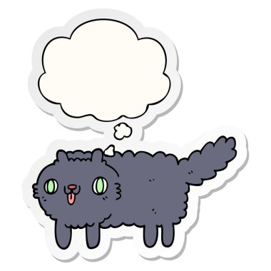 karikatür kedi ve baskılı bir etiket olarak kabarcık düşünce