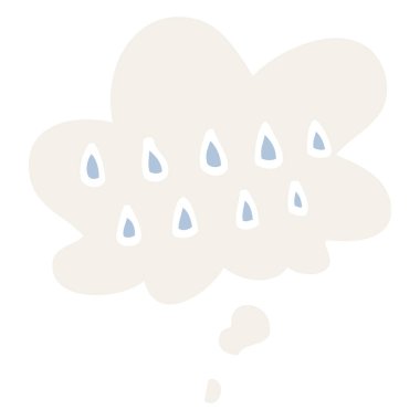 karikatür yağmur ve retro tarzında düşünce balonu