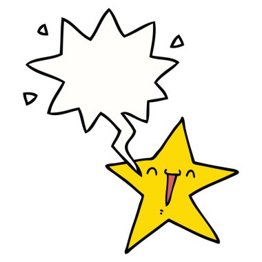 mutlu karikatür yıldızı ve konuşma balonu