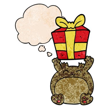 sevimli karikatür noel ayı ve grunge doku da kabarcık düşünce