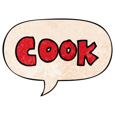 retro doku tarzında karikatür kelime aşçı ve konuşma balonu