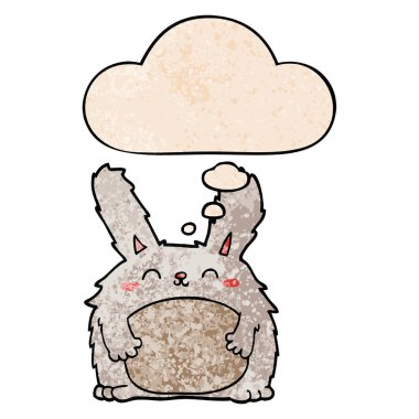 karikatür kürklü tavşan ve grunge doku patter düşünce balonu