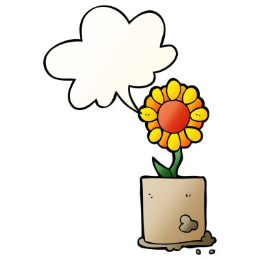 düzgün degrade tarzında karikatür çiçek ve konuşma balonu