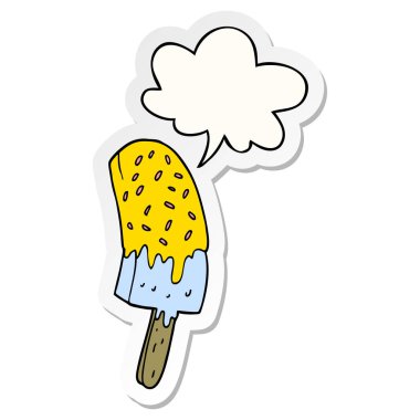 karikatür dondurma lolly ve konuşma kabarcık etiket