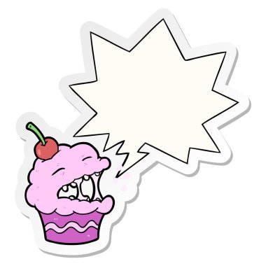 komik karikatür cupcake ve konuşma kabarcık etiket