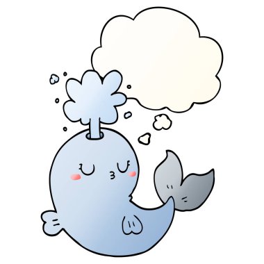 karikatür balina spouting su ve pürüzsüz gradie kabarcık düşünce