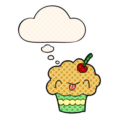 çizgi roman tarzında karikatür cupcake ve düşünce balonu