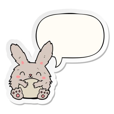 sevimli karikatür tavşan ve konuşma kabarcık etiket