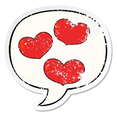 karikatür sevgi kalpler ve konuşma Bubble üzücü Sticker