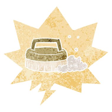 retro dokulu stilde karikatür ovma fırça ve konuşma balonu