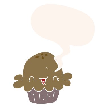 retro tarzında sevimli karikatür pasta ve konuşma balonu