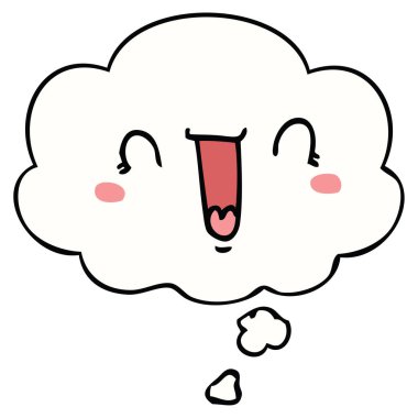 mutlu karikatür yüz ve düşünce balonu