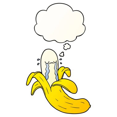 çizgi film ağlayan muz ve pürüzsüz degrade stil düşünce balonu