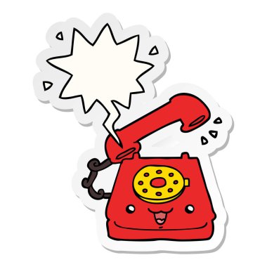 sevimli karikatür telefon ve konuşma balonu etiket
