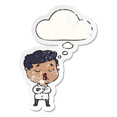 karikatür adam konuşma ve sıkıntılı yıpranmış stic olarak kabarcık düşündüm