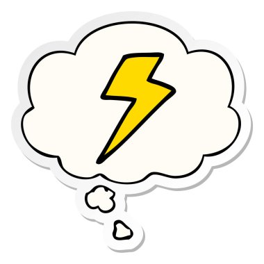 karikatür yıldırım ve baskılı bir etiket olarak kabarcık düşünce