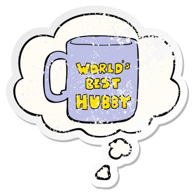 dünyanın en iyi koca kupa ve sıkıntılı yıpranmış st olarak kabarcık düşünce