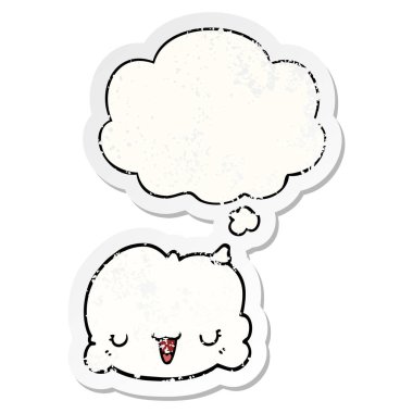 sevimli karikatür bulut ve sıkıntılı yıpranmış sopa olarak kabarcık düşünce