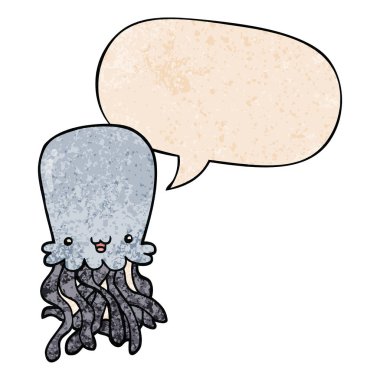 retro doku tarzında karikatür ahtapot ve konuşma balonu