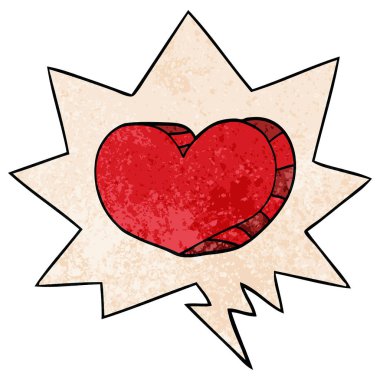 retro doku tarzında karikatür aşk kalp ve konuşma balonu