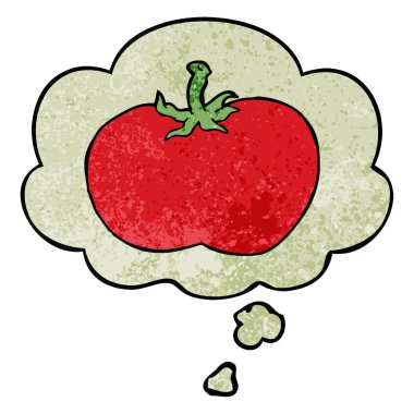 karikatür domates ve grunge doku desen stil düşünce balonu