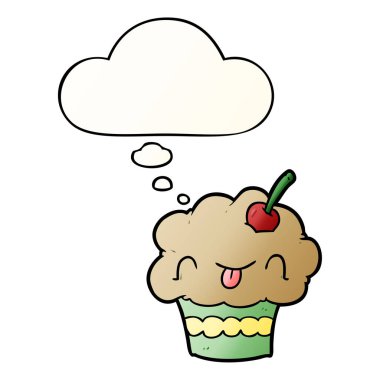 karikatür cupcake ve pürüzsüz degrade tarzında düşünce balonu