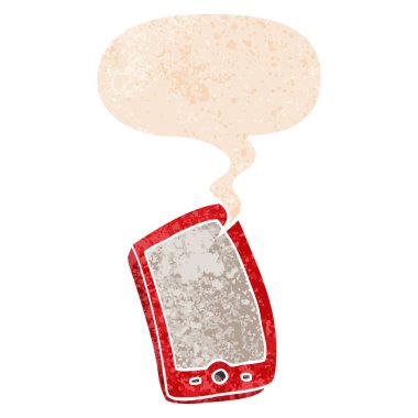 retro dokulu tarzda karikatür cep telefonu ve konuşma balonu