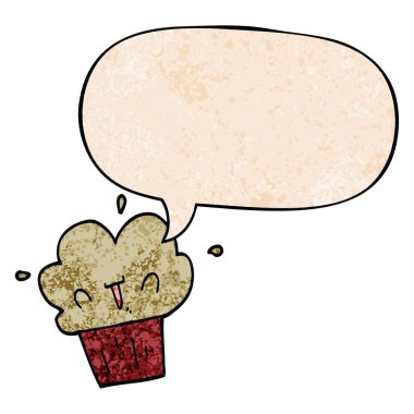 retro doku tarzında karikatür cupcake ve konuşma balonu