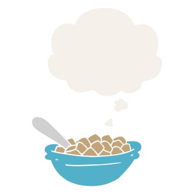 karikatür tahıl kase ve retro tarzında düşünce balonu