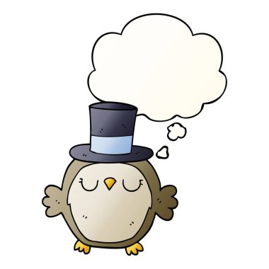 çizgi film baykuş üst şapka giyen ve pürüzsüz gradien düşünce balonu