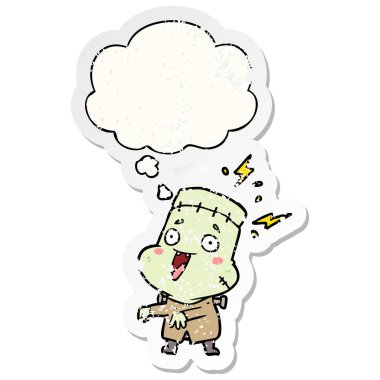 karikatür undead canavar adam ve sıkıntılı bir wo olarak kabarcık düşündüm