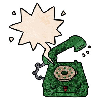 retro doku tarzında sevimli karikatür telefon ve konuşma balonu