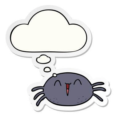 karikatür örümcek ve basılı bir etiket olarak kabarcık düşünce