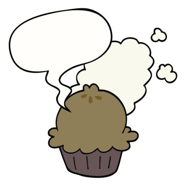 sevimli karikatür pasta ve konuşma balonu