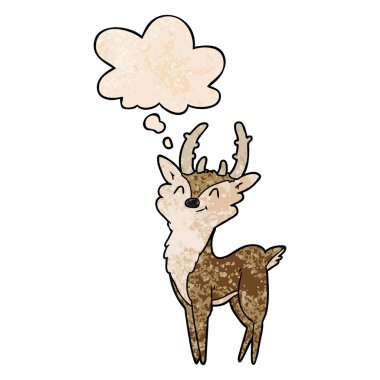karikatür mutlu geyik ve grunge doku desen düşünce balonu 