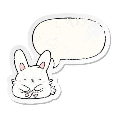 sevimli karikatür tavşan tavşan ve konuşma balonu sıkıntılı etiket