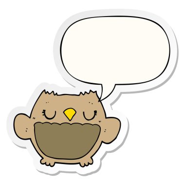 karikatür baykuş ve konuşma kabarcık etiket