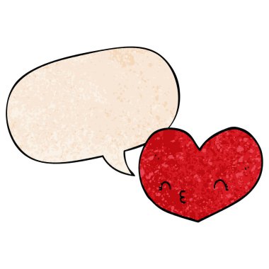 retro doku tarzında karikatür aşk kalp ve konuşma balonu