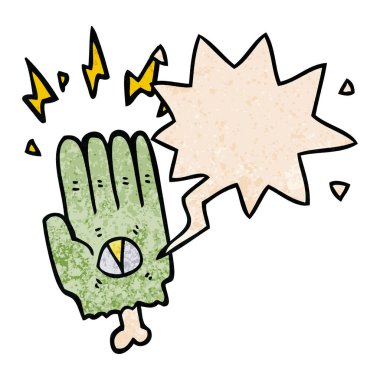 retro doku ürkütücü halloween zombi el ve konuşma balonu 