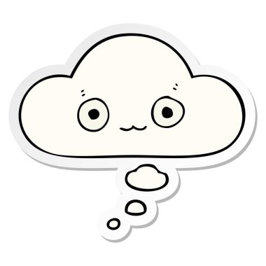 sevimli karikatür yüz ve baskılı bir etiket olarak kabarcık düşünce