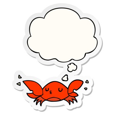 karikatür yengeç ve baskılı bir etiket olarak düşünce balonu