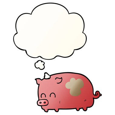 sevimli karikatür domuz ve pürüzsüz degrade tarzında kabarcık düşünce