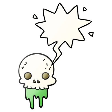 düzgün gradi karikatür ürkütücü halloween kafatası ve konuşma balonu