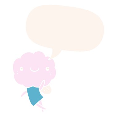 retro tarzı sevimli bulut kafa yaratık ve konuşma balonu