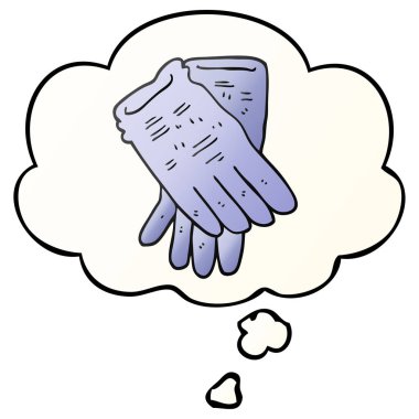 karikatür bahçe iş eldiven ve pürüzsüz degrade düşünce balonu